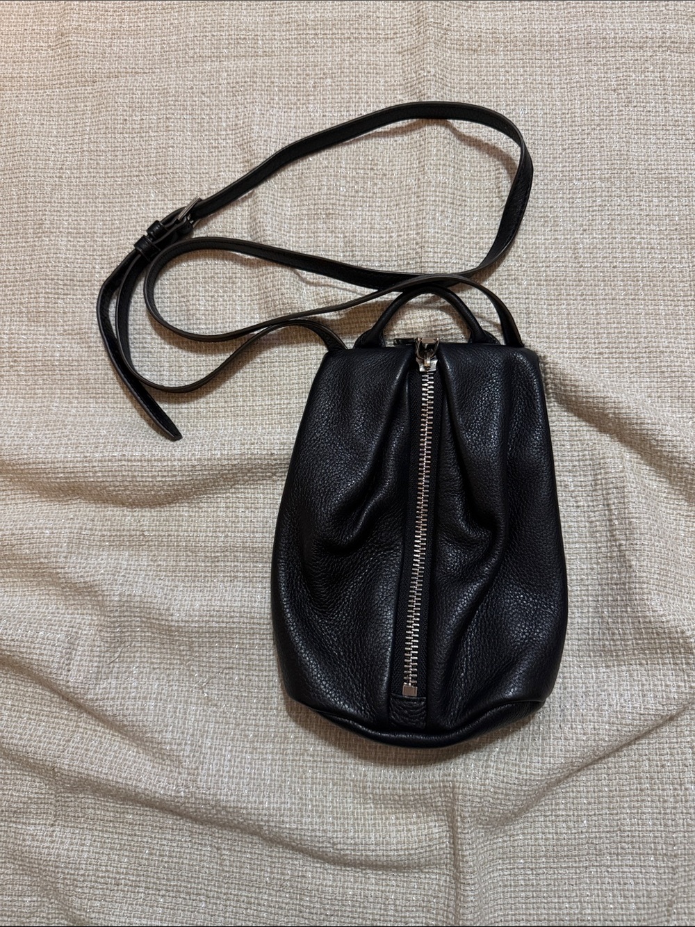 Aimee Kestenberg Black Leather Shoulder Bag with silver front zipper